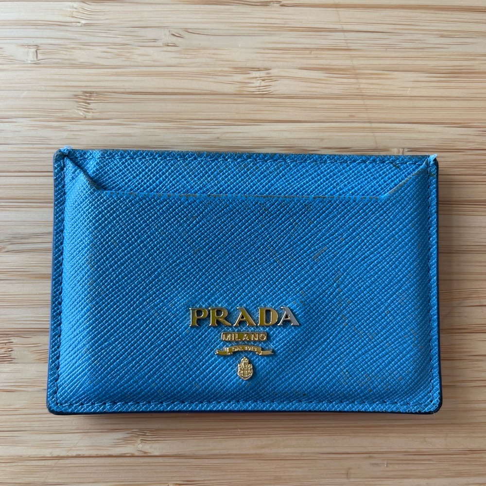 Blue Prada Saffiano card holder